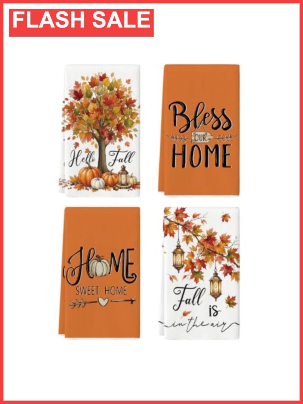 Set of 4 Maple Print Kitchen Dish Towels 18x26 Inch Polyester Absorbent